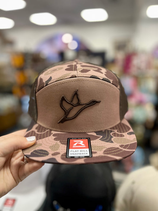 Combat Waterfowl, 7 Panel Bark Duck Camo Hat,  Brown Icon