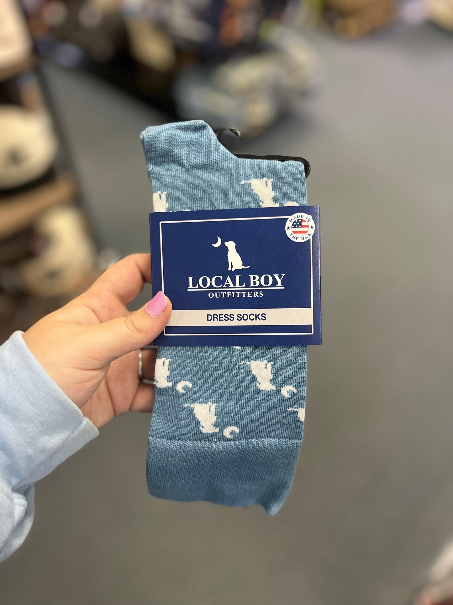 Dress Socks, Smoky Blue Dog and Moon