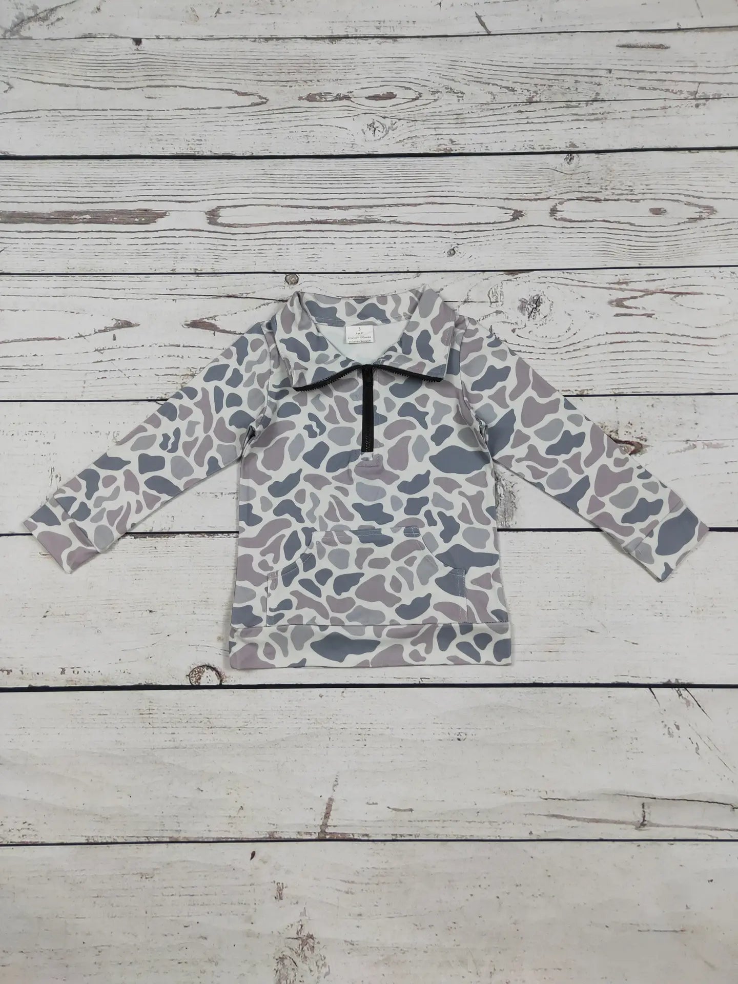 Kids Gray Camo Zip Pullover