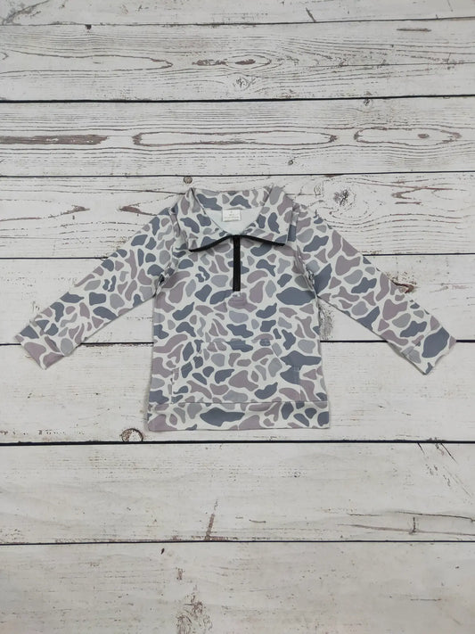 Kids Gray Camo Zip Pullover