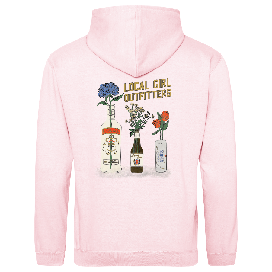 Local Girl LG Boozy Flowers Hooded Sweatshirt, Baby Pink