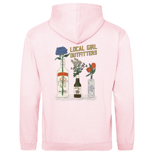Local Girl LG Boozy Flowers Hooded Sweatshirt, Baby Pink