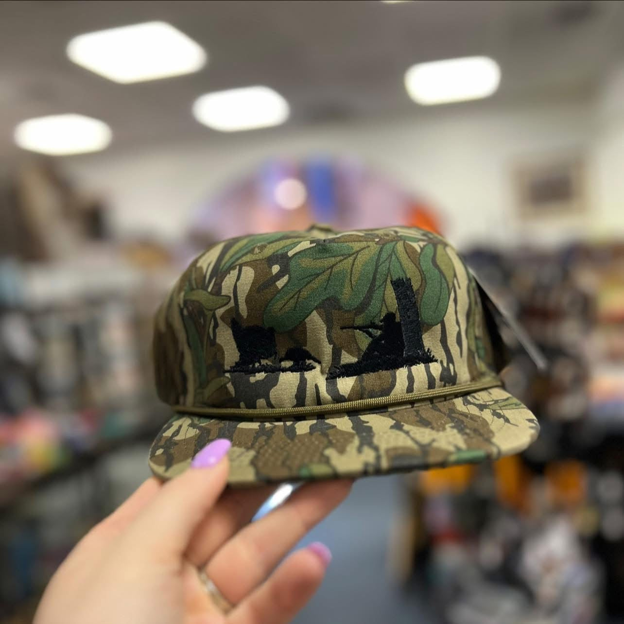 ECW Turkey Hunt Scene Embroidered Hat, Greenleaf Camo Rope