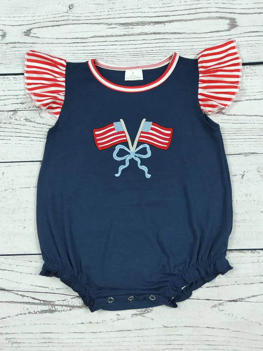 Baby Girl Bow Appliqué 4th of July bubble