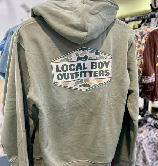 Youth Fish Camo Diamond Crest Hooded Sweatshirt, Dusty Green