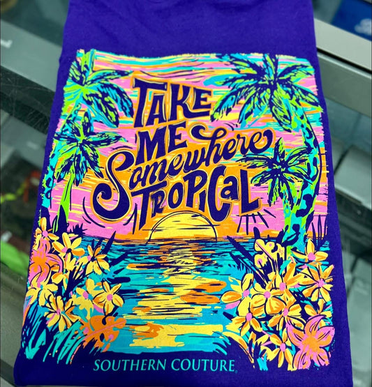 Classic Take Me Somewhere Tropical Short Sleeve, Purple