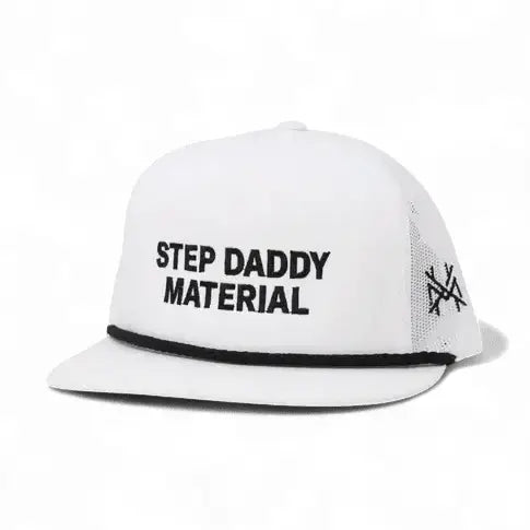 Step Daddy Material, Flat Bill White with Black Rope
