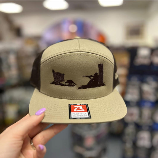 ECW Turkey Hunt Scene Embroidered Hat, Khaki/Coffee 7 Panel