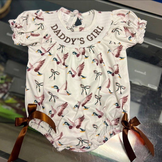 Duck Printed Daddy's Girl Smocked Bubble