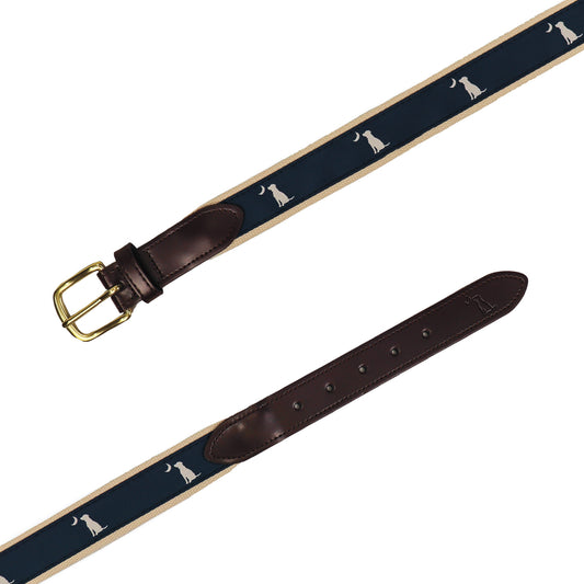 Local Boy Ribbon Belt, Blue Dog and Moon