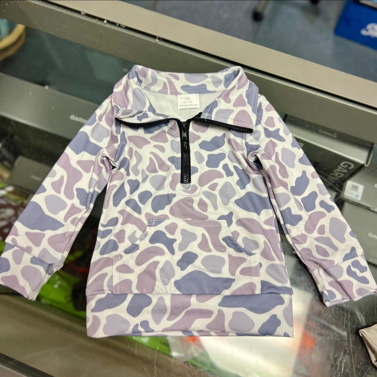 Kids Gray Camo Zip Pullover