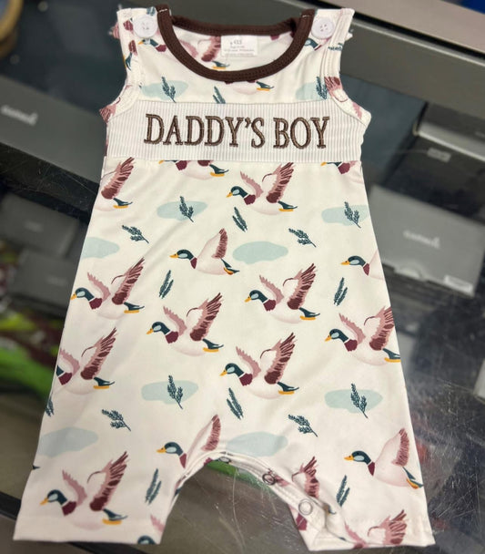 Duck Printed Daddy's Boy Smocked Romper