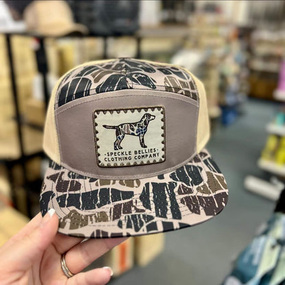 Camo Dog Stamp Patch 7 Panel Hat, Beaver Bottom