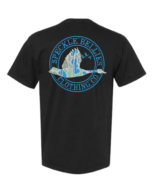 Bay Lake Camo Circle Logo Short Sleeve, Black