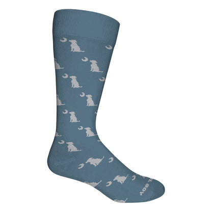 Dress Socks, Smoky Blue Dog and Moon