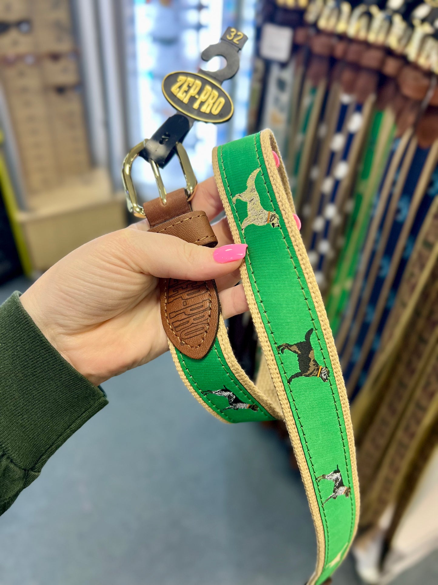 Zeppro Ribbon Belt, Dogs, Green