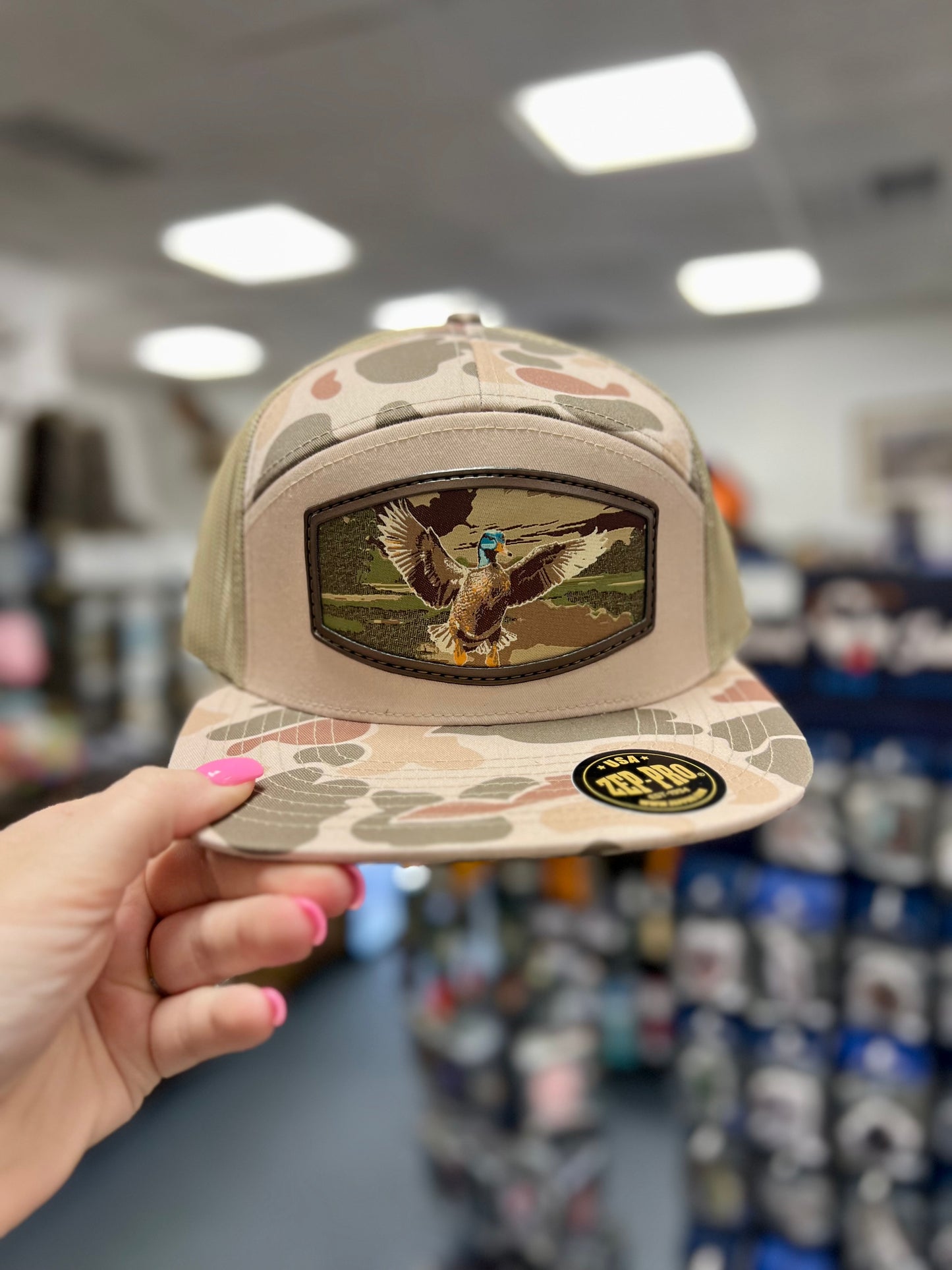Zeppro Woven Patch 7 Panel Hat, Mallard, Harvest Camo