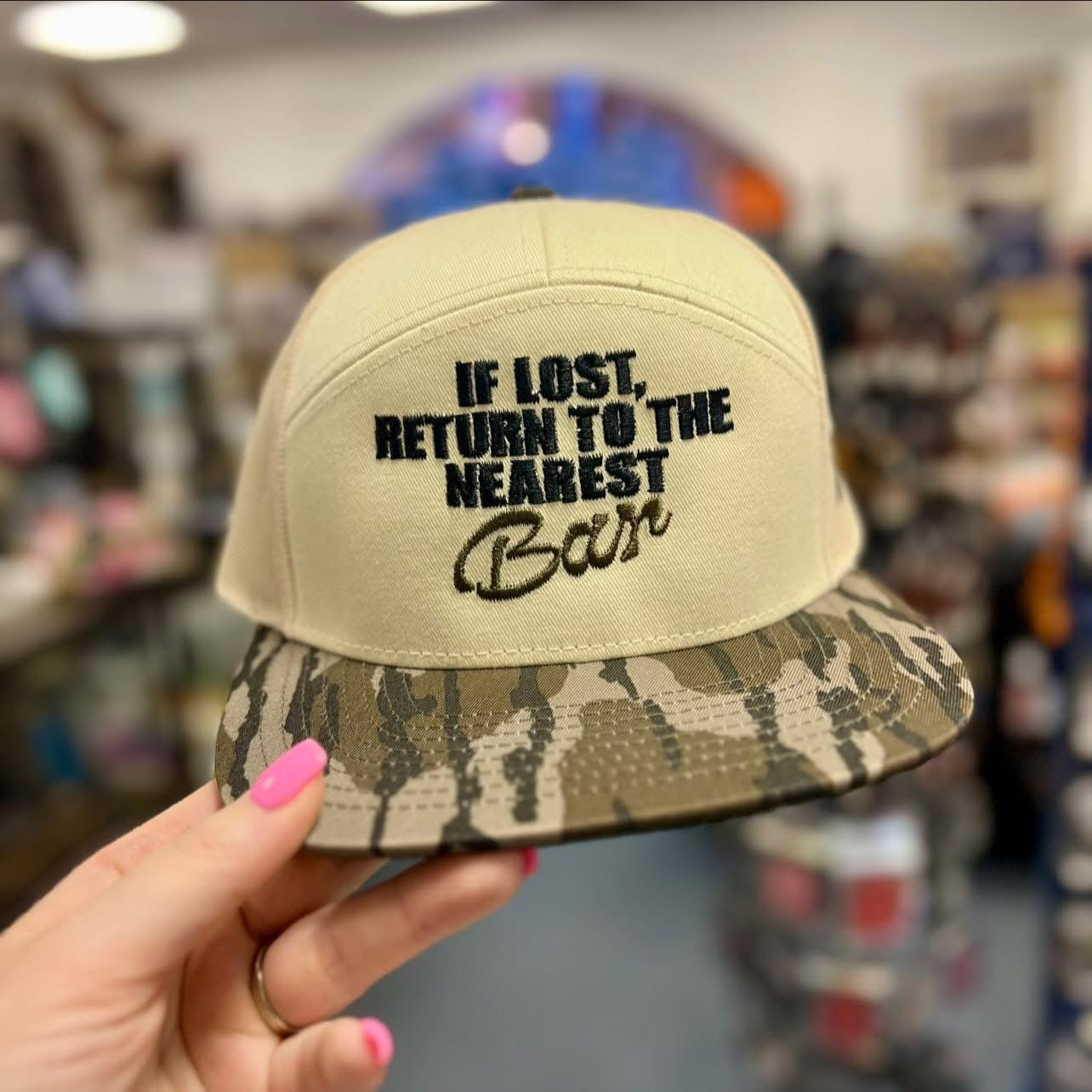 If Lost Return To the Nearest Bar Trucker, 7 Panel Bottomland/ Natural
