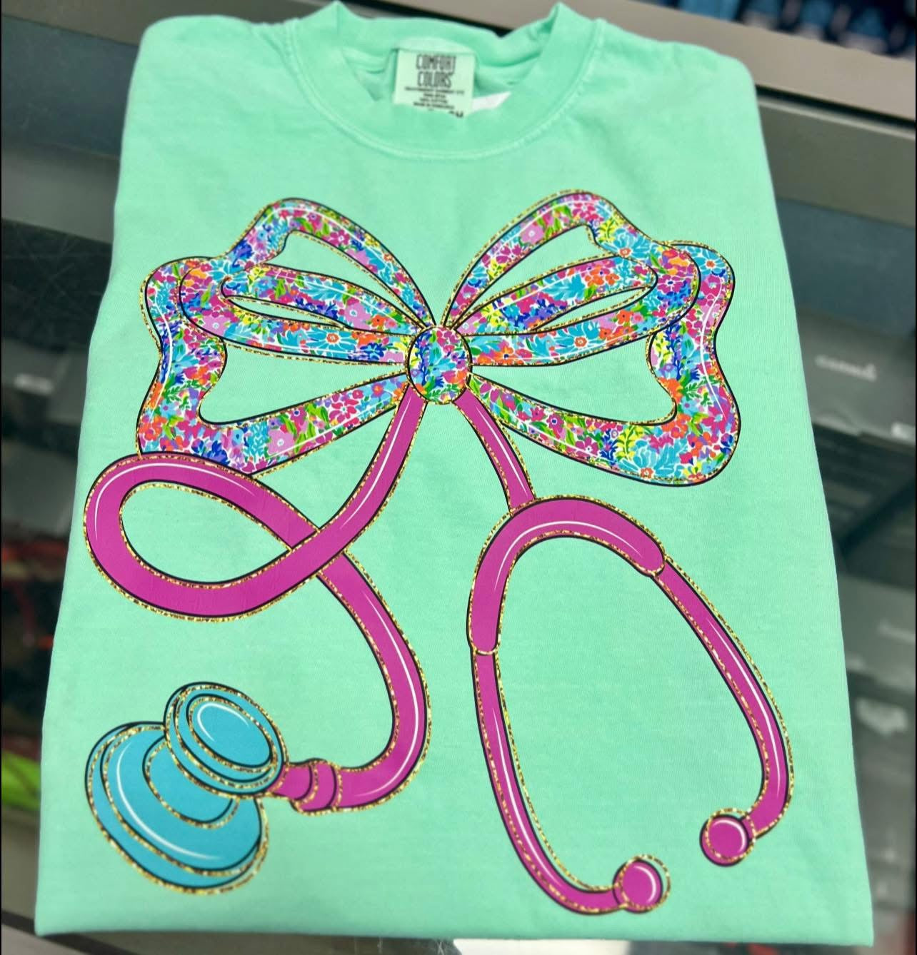 Floral Stethoscope Bow Tee