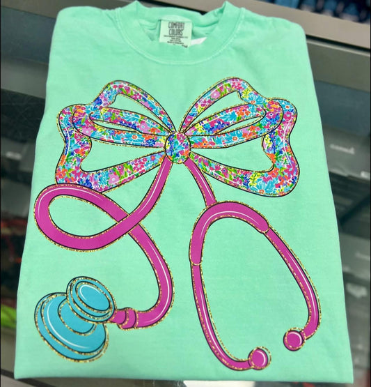Floral Stethoscope Bow Tee