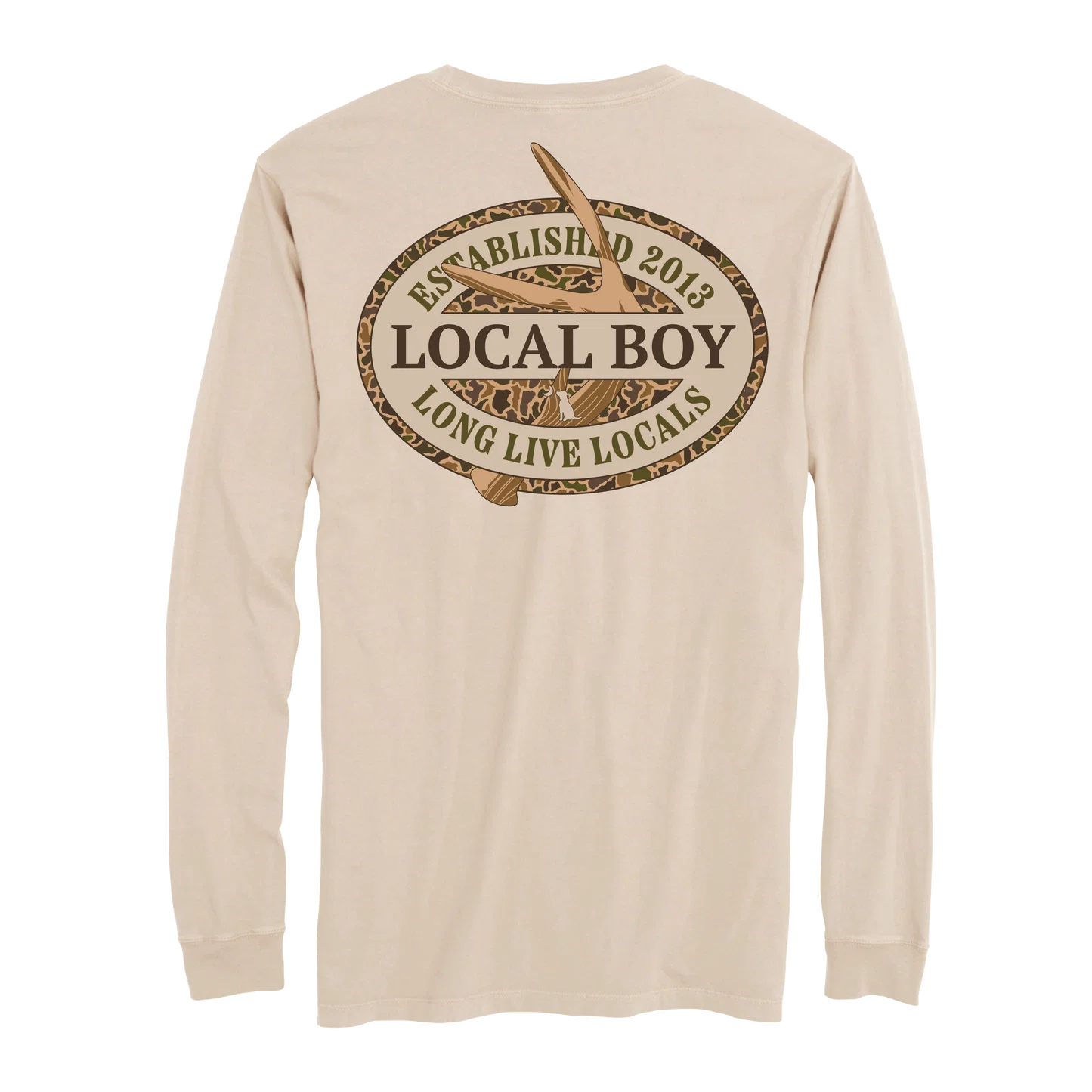 Old School Antler Oval Long Sleeve Tee, Latte