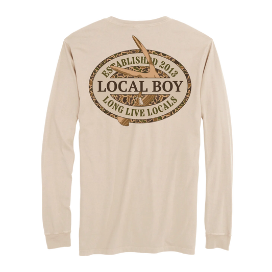 Old School Antler Oval Long Sleeve Tee, Latte