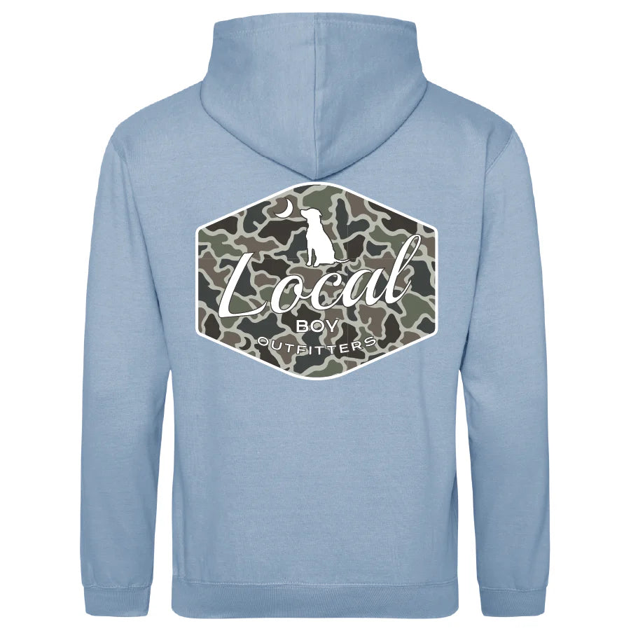 Youth BWH Dog & Moon Camo Badge Hooded Sweatshirt, Sky Blue