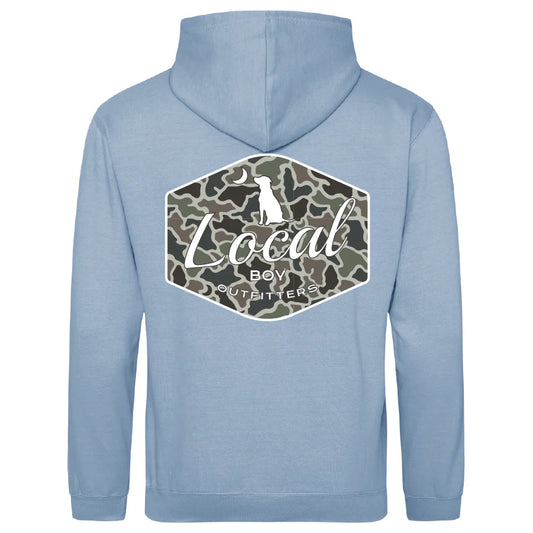 Youth BWH Dog & Moon Camo Badge Hooded Sweatshirt, Sky Blue
