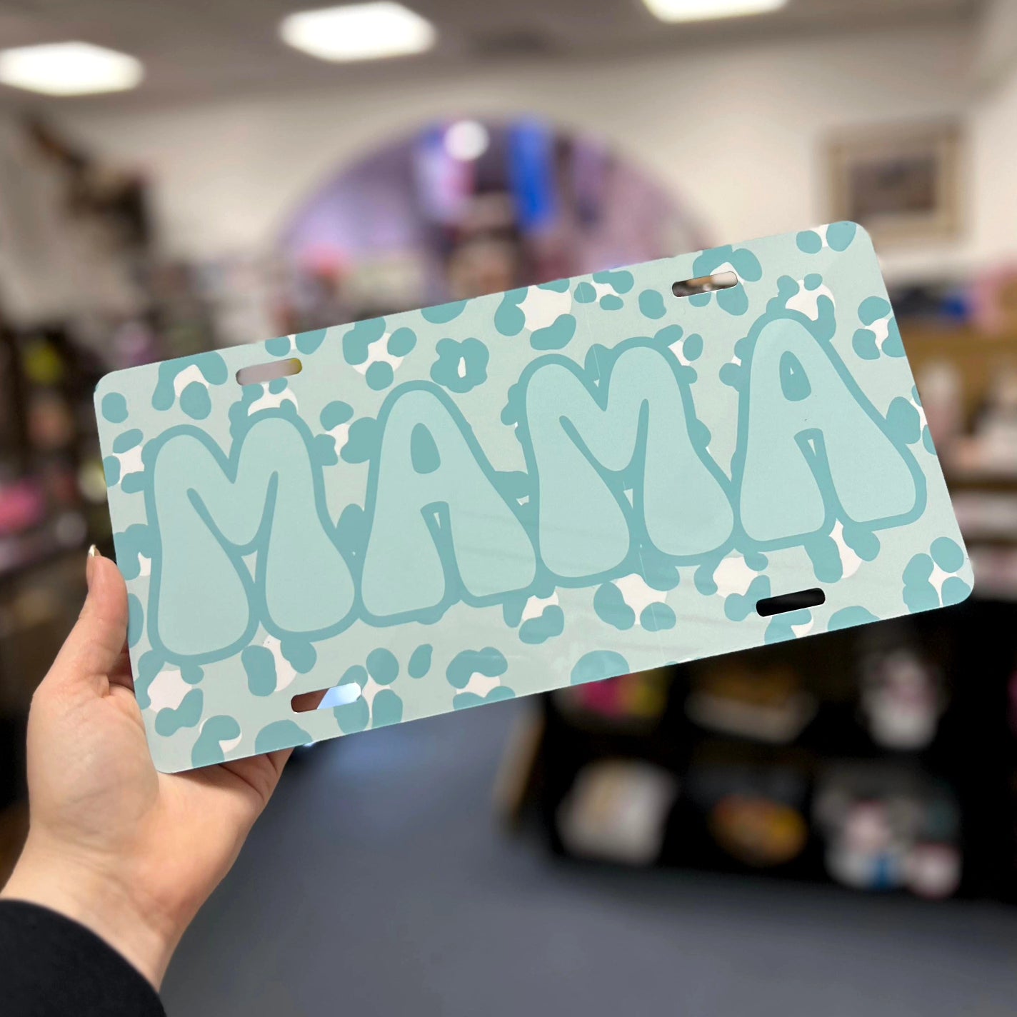 Mama Teal Cheetah License Plate