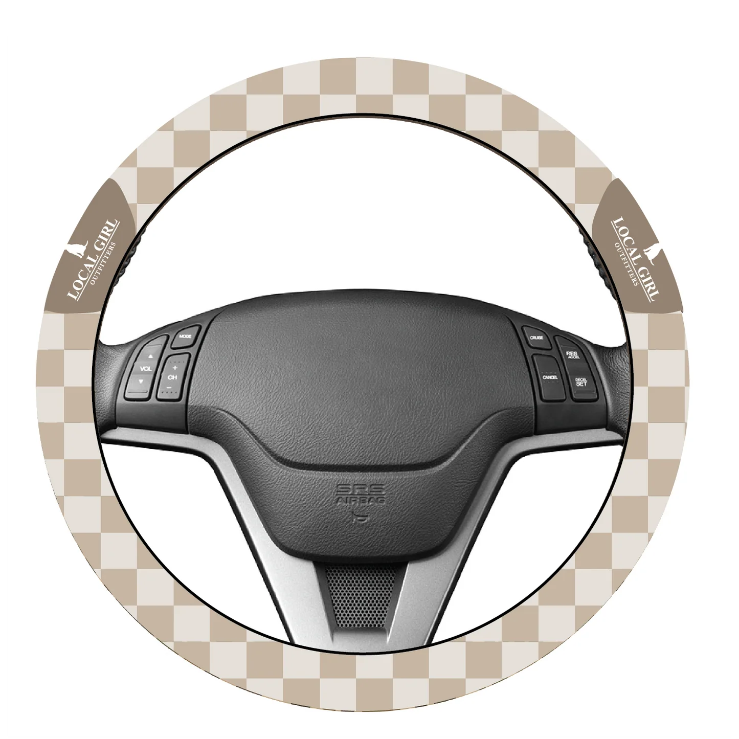 Local Girl, Steering Wheel Cover, Khaki Checker