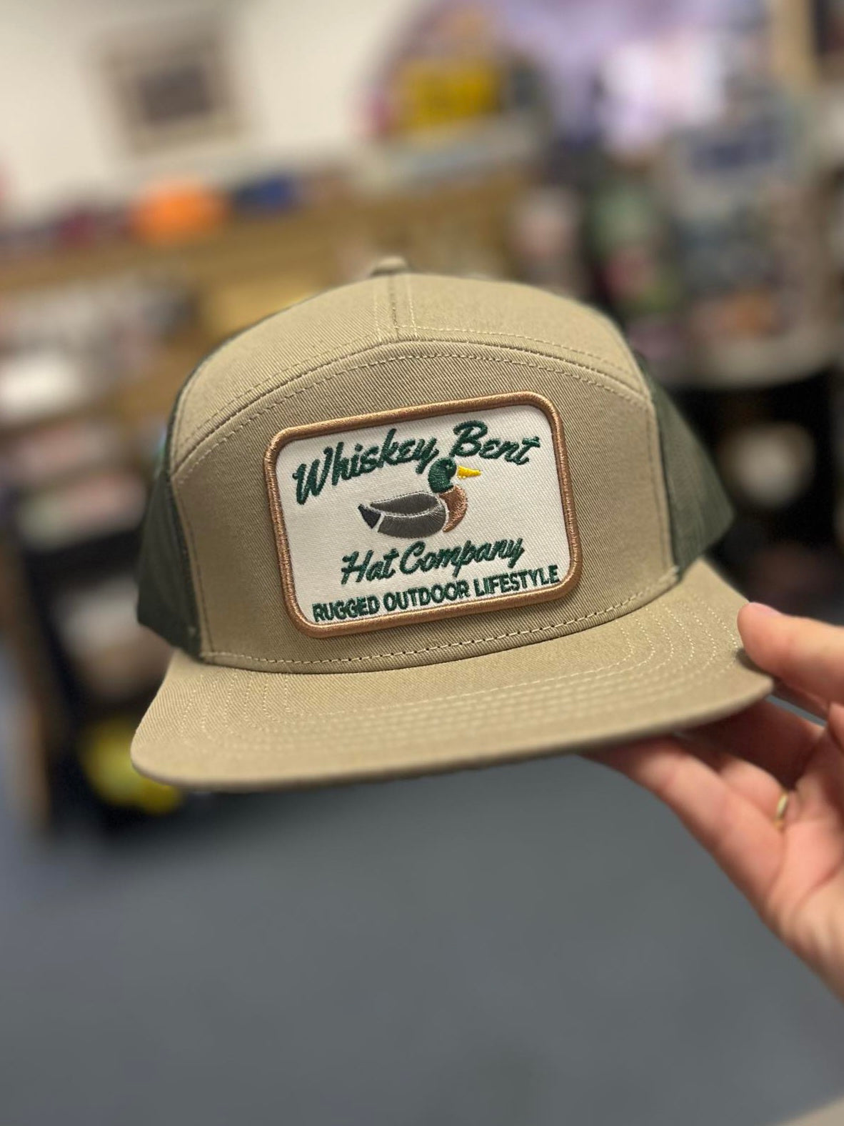 Whiskey Bent Hat Co, Green Head 7 Panel Khaki
