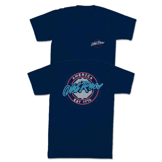 Old Row, USA Neon Circle Logo Pocket Tee, Navy