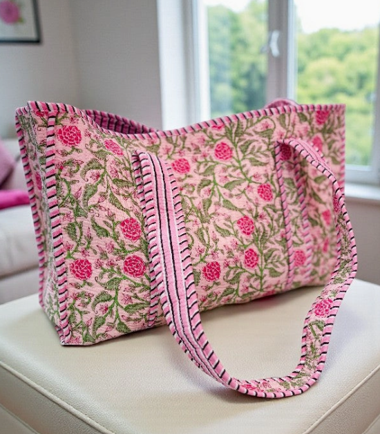 Claire Pink Floral Patterned Tote Bag
