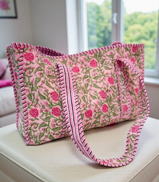 Claire Pink Floral Patterned Tote Bag