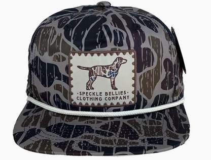 Camo Dog Stamp Patch 5 Panel Rope Hat, Beaver Bottom