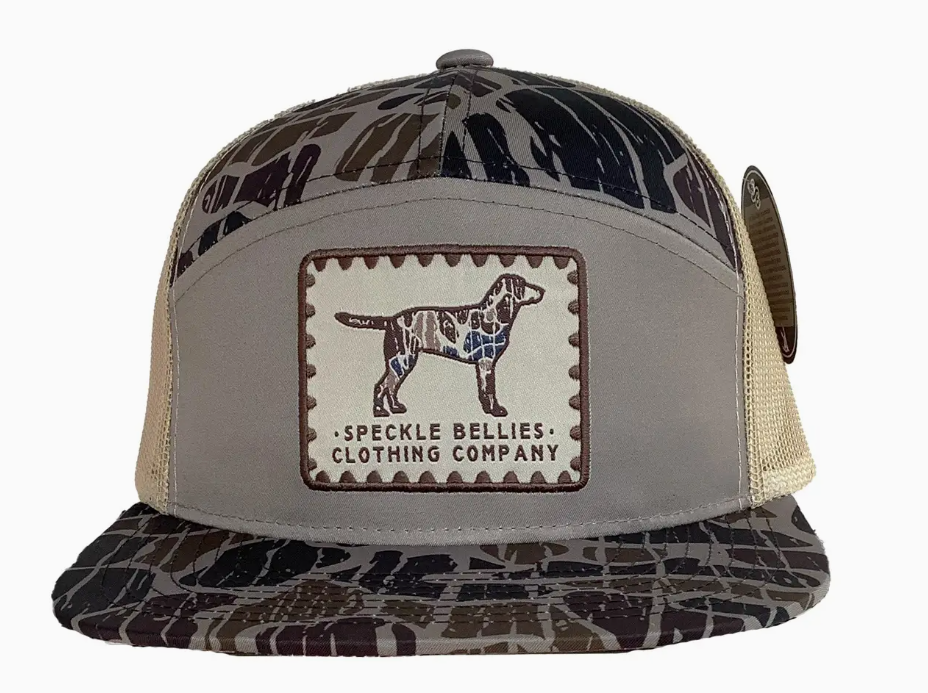 Camo Dog Stamp Patch 7 Panel Hat, Beaver Bottom