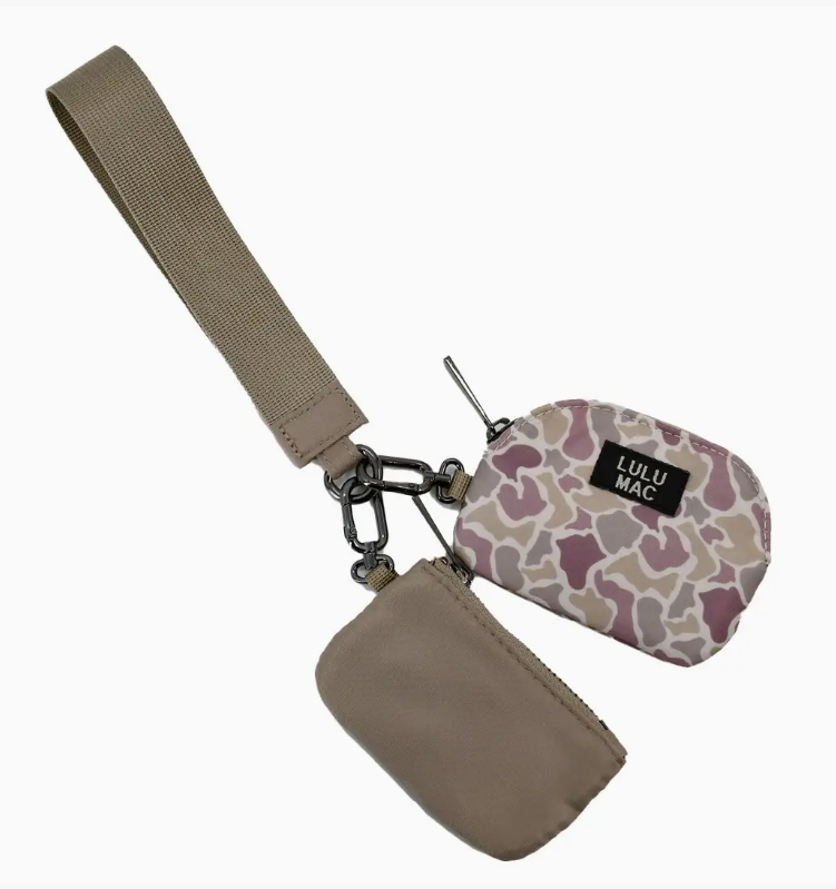 Lulu Mac Double Pouch Wristlet, Camo/Beige