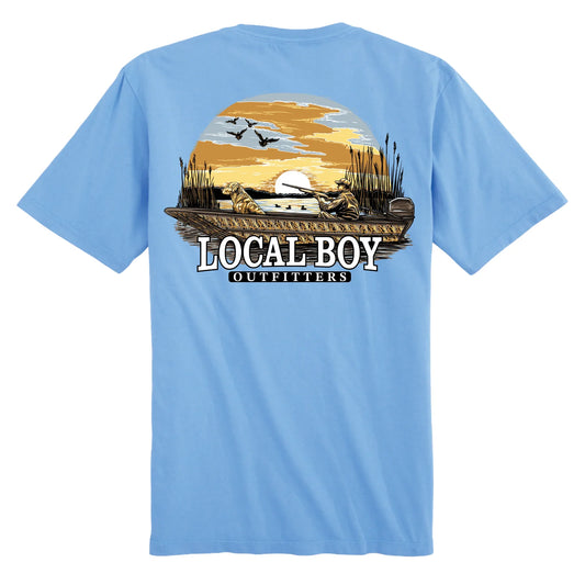 Sunset Hunt Short Sleeve Tee, Washed Denim