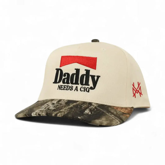 Daddy Needs A Cig Trucker Hat, Retro Mossy Oak Breakup Country/Natural