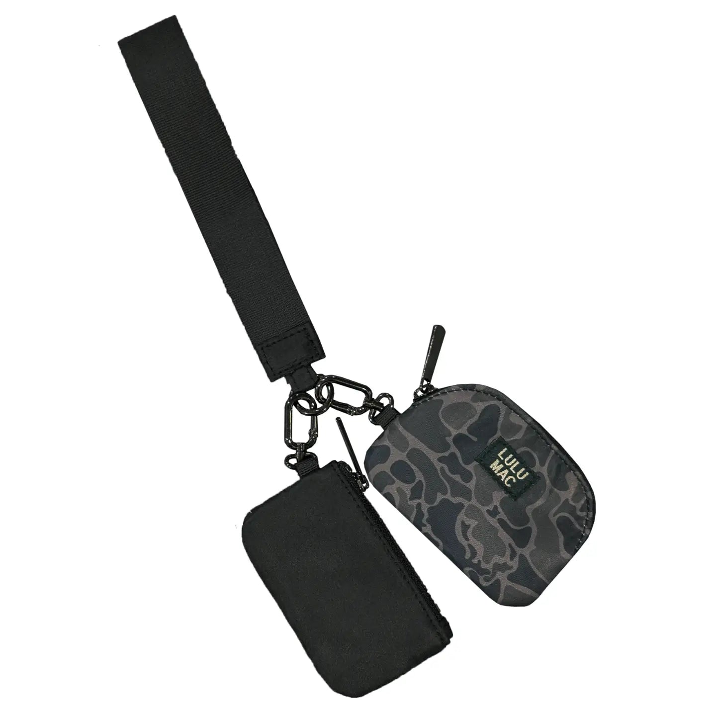 Lulu Mac Double Pouch Wristlet, Black Camo/Black
