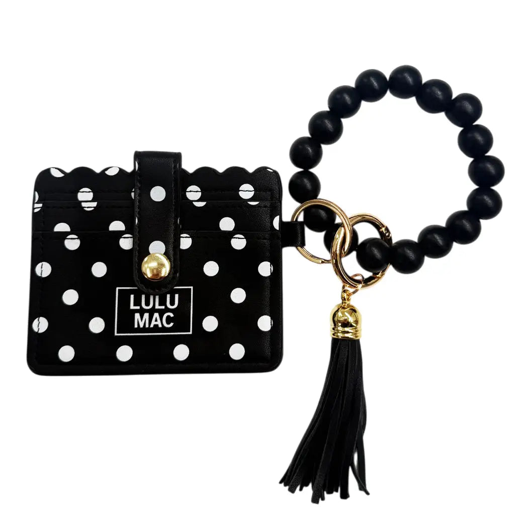 Lulu Mac Beaded Wristlet ID Wallet, Black/White Dots