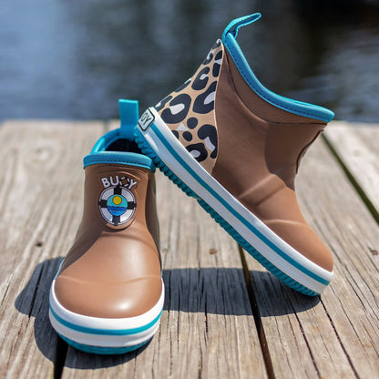 Kids Brown Cheetah Buoy Boots