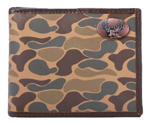 Zeppro Old School Camo Bifold Leather Wallet, Buck, Brown Camo