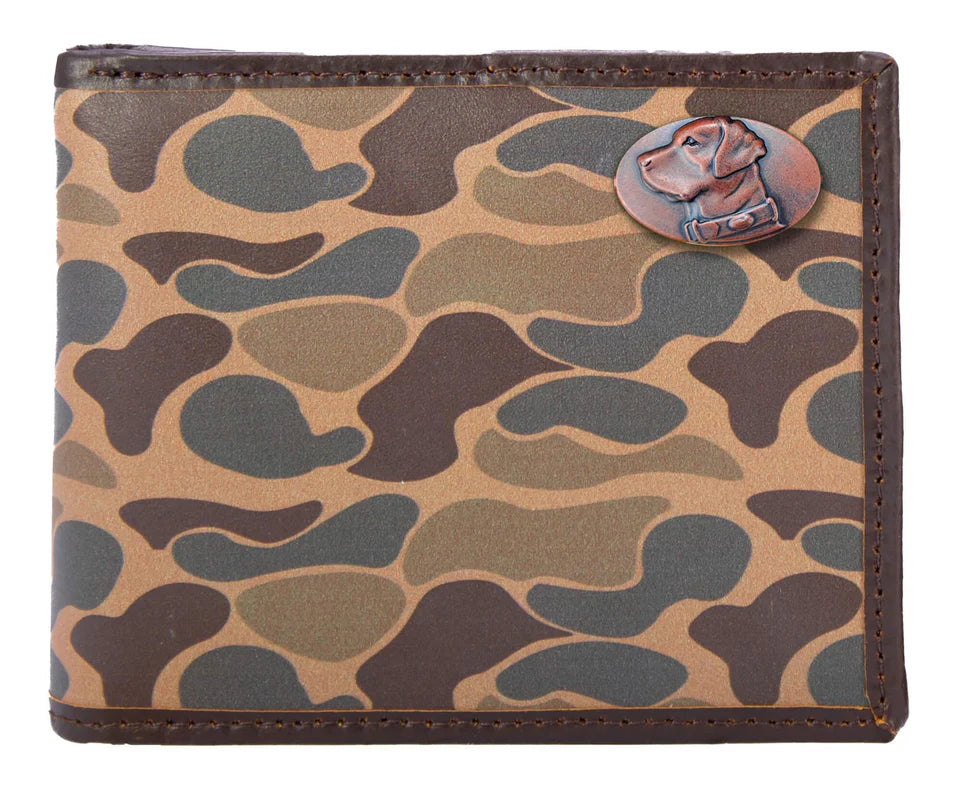 Zeppro Old School Camo Bifold Leather Wallet, Lab, Brown Camo