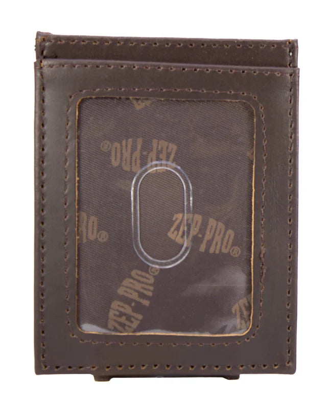 Zeppro Leather Magnetic Front Pocket Wallet, Buck, Brown Camo