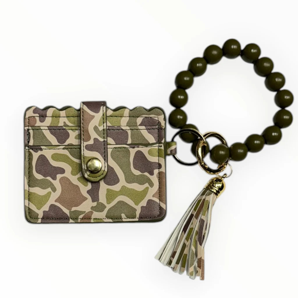 Beaded Wristlet Id Wallet, Dark Camo