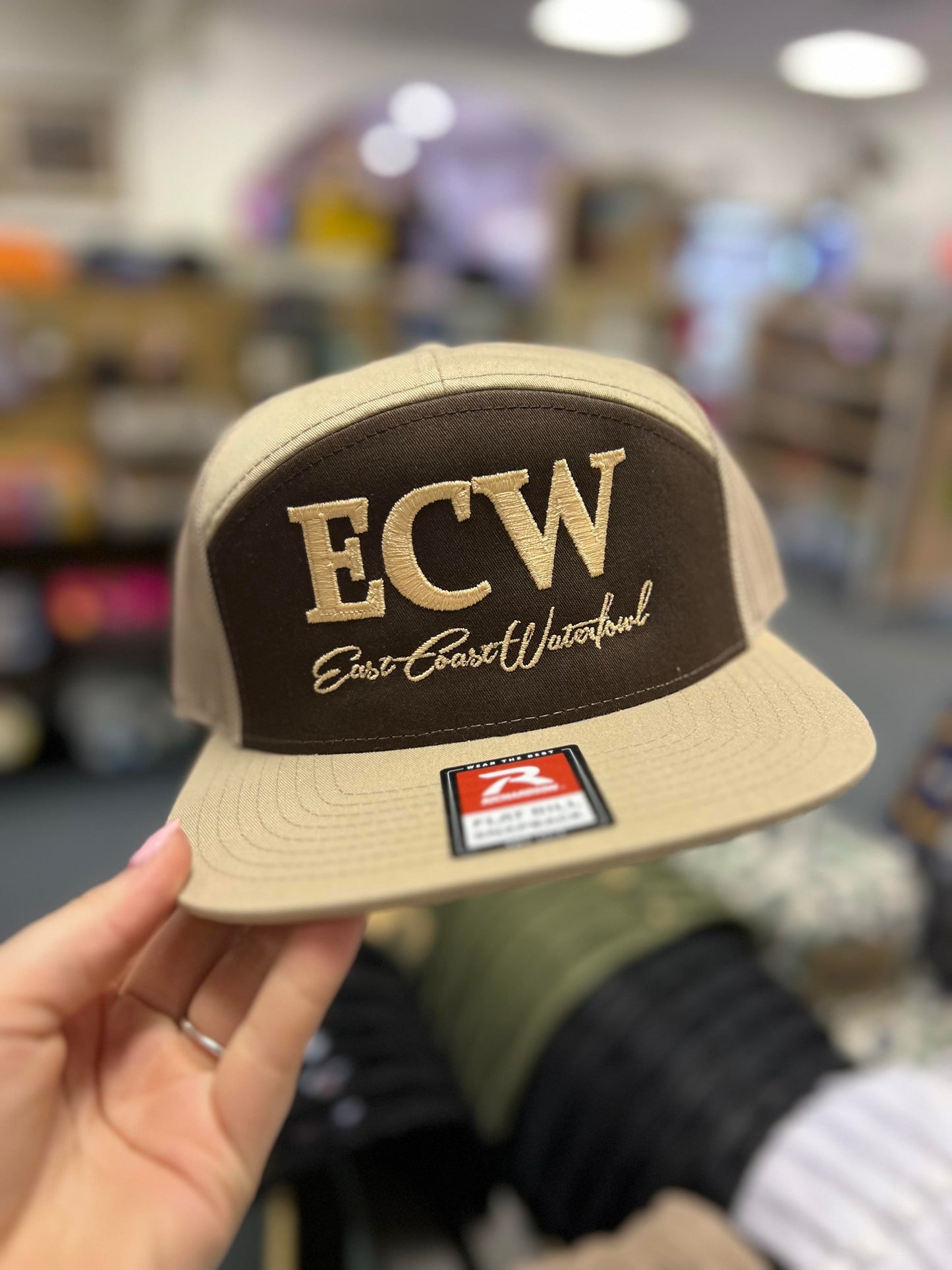 ECW 7 Panel Embroidered Logo, Brown/Khaki