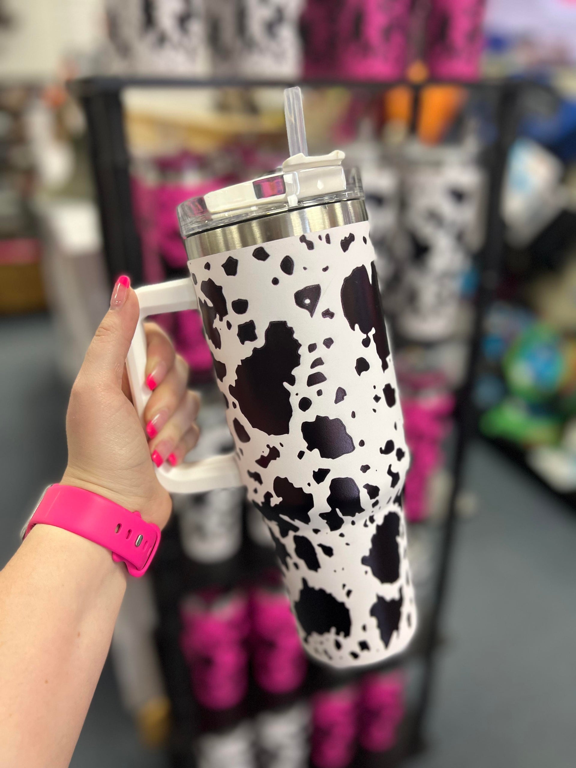 Cow Print With Pink 40 oz Tumbler – Horse Creek Outfitters