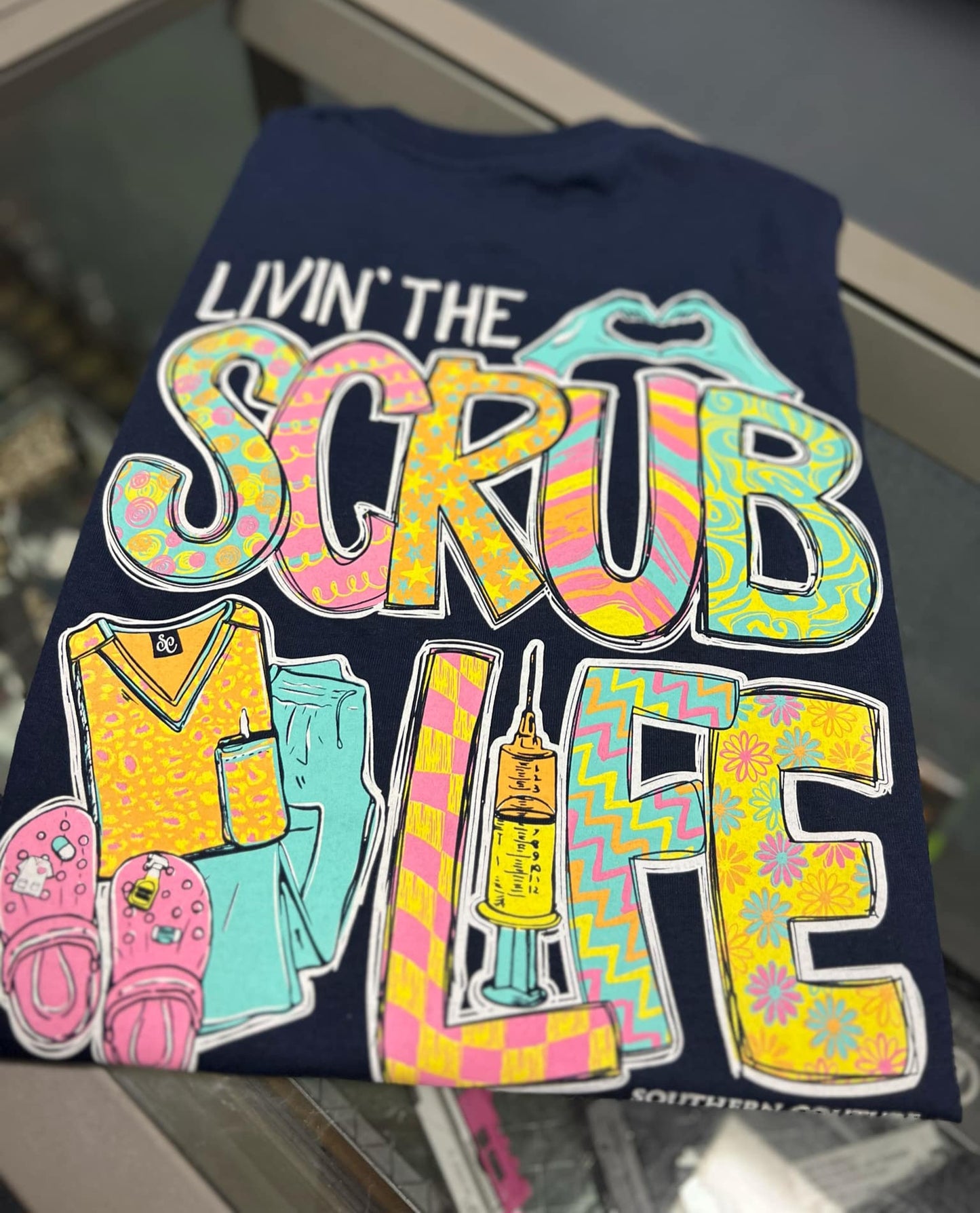 Pattern Letter Scrub Life, Navy