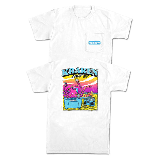 Kraken a Cold One Pocket Tee, White